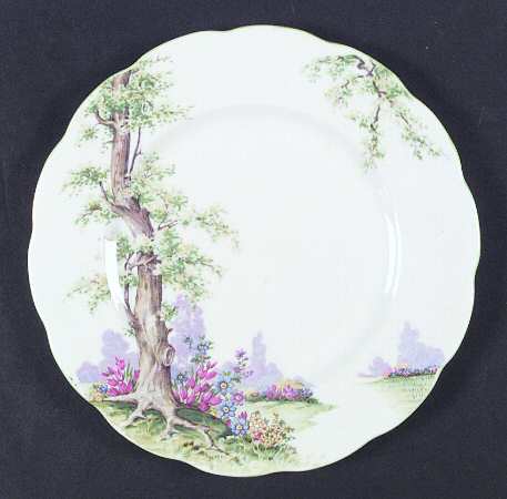 Greenwood Tree (Green Trim) Luncheon Plate