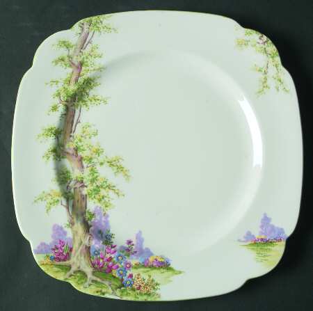 Greenwood Tree (Green Trim) Square Dinner Plate by Royal Albert