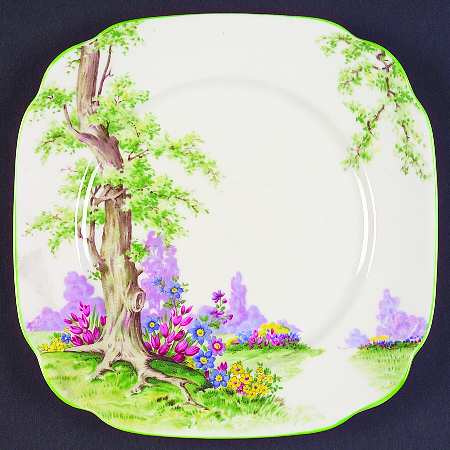 Greenwood Tree (Green Trim) Square Salad Plate by Royal Albert