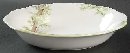 Greenwood Tree (Green Trim) 9" Oval Vegetable Bowl