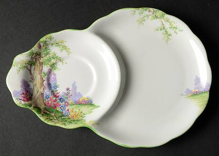 Greenwood Tree (Green Trim) Plate for Dessert Plate & Cup Set