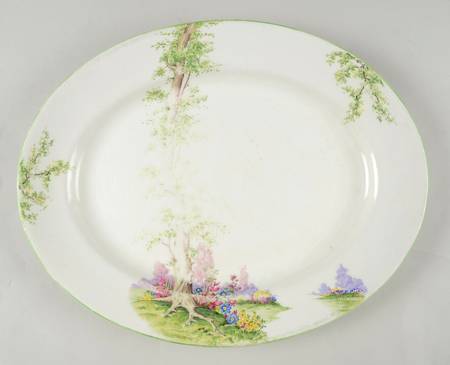 Greenwood Tree (Green Trim) 14" Oval Serving Platter