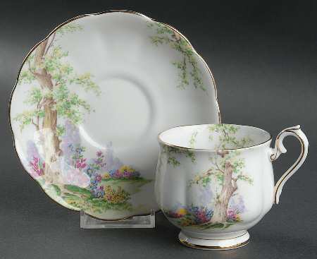 Greenwood Tree (Gold Trim) Footed Cup & Saucer Set