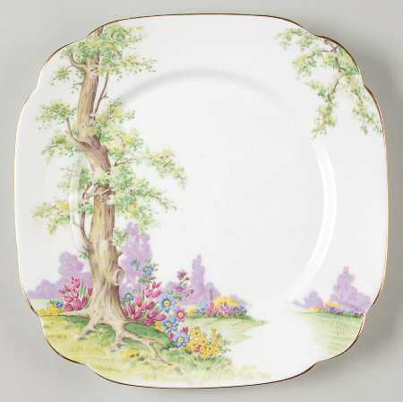 Greenwood Tree (Gold Trim) Square Luncheon Plate