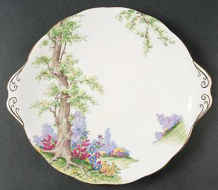 Greenwood Tree (Gold Trim) Handled Cake Plate