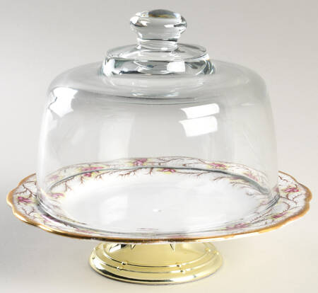 Heather Bell 6 1/2"-7 1/2" Footed Cheese Plate w/ Glass Dome HC