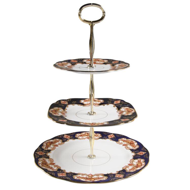 Heirloom (Bone China Stamp) 13 7/8"-14 1/4" 3-Tiered Serving Tray(DP,SP,BB) HC