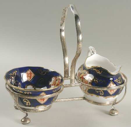 Heirloom (Bone China Stamp) Mini Creamer & Open Sugar w/Metal Stand