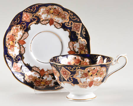 Heirloom (Crown China Stamp, SCALLOPED) Footed Cup & Saucer Set