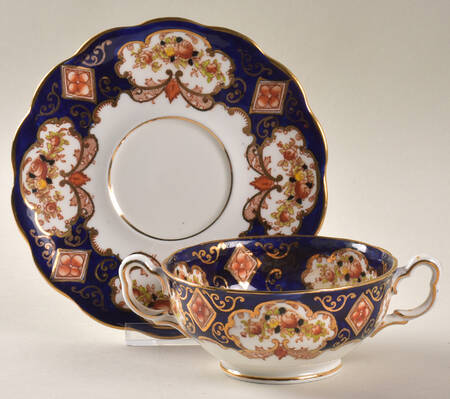 Heirloom (Crown China Stamp, SCALLOPED) Footed Cream Soup Bowl & Saucer Set
