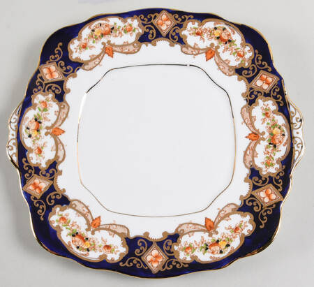 Heirloom (Crown China Stamp, SCALLOPED) Square Handled Cake Plate