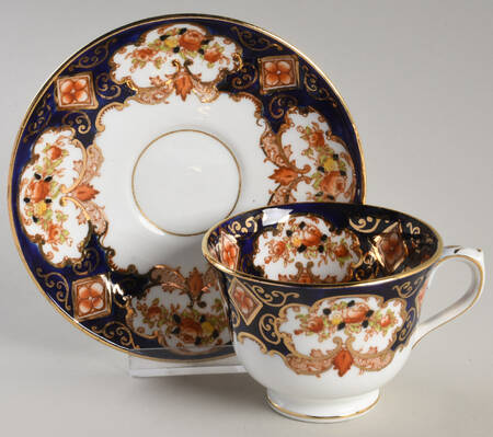 Heirloom (Crown China Stamp, SCALLOPED) Footed Cup & Saucer Set