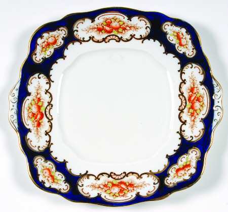 Heirloom (Crown China Stamp, SCALLOPED) Square Handled Cake Plate