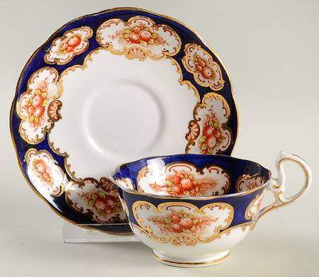 Heirloom (Crown China Stamp, SCALLOPED) Footed Cup & Saucer Set