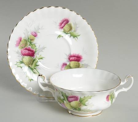 Highland Thistle Footed Cream Soup Bowl & Saucer Set