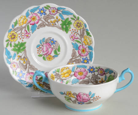 Jacobean Footed Cream Soup Bowl & Saucer Set