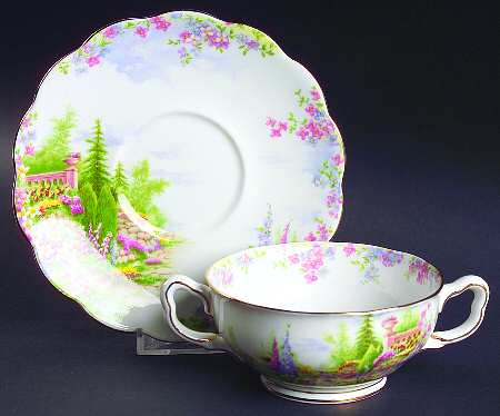 Kentish Rockery Footed Cream Soup Bowl & Saucer Set