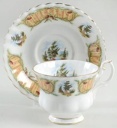 Knotty Pine Footed Cup & Saucer Set