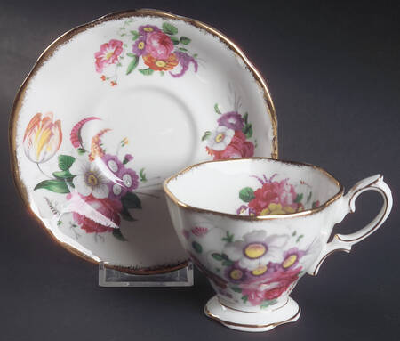 Lady Angela (Sprayed Gold Trim) Footed Cup & Saucer Set
