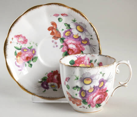 Lady Angela (Sprayed Gold Trim) Flat Cup & Saucer Set
