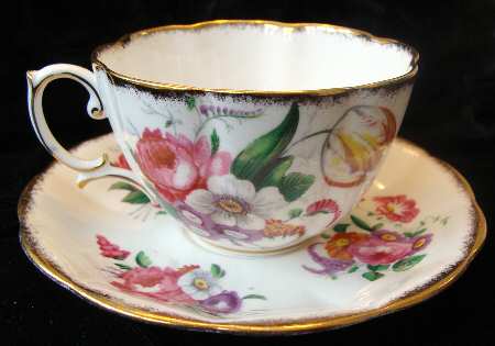 Lady Angela (Sprayed Gold Trim) Flat Cup & Saucer Set