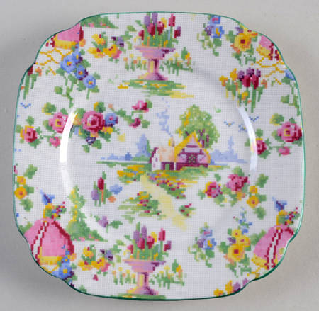 Lady Gay (Hampton, Countess, Green Trim) Square Bread & Butter Plate