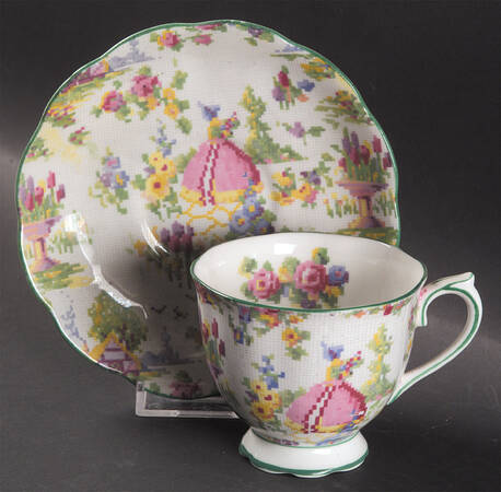 Lady Gay (Hampton, Countess, Green Trim) Footed Cup & Saucer Set