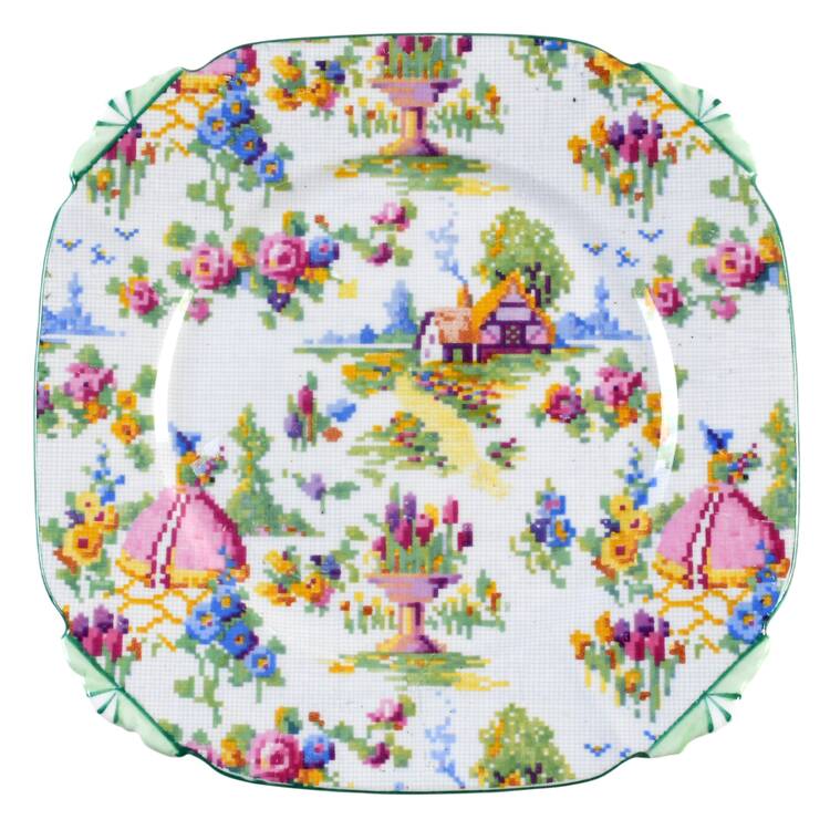 Lady Gay (Hampton, Countess, Green Trim) Square Dessert Plate