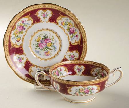 Lady Hamilton Footed Cream Soup Bowl & Saucer Set