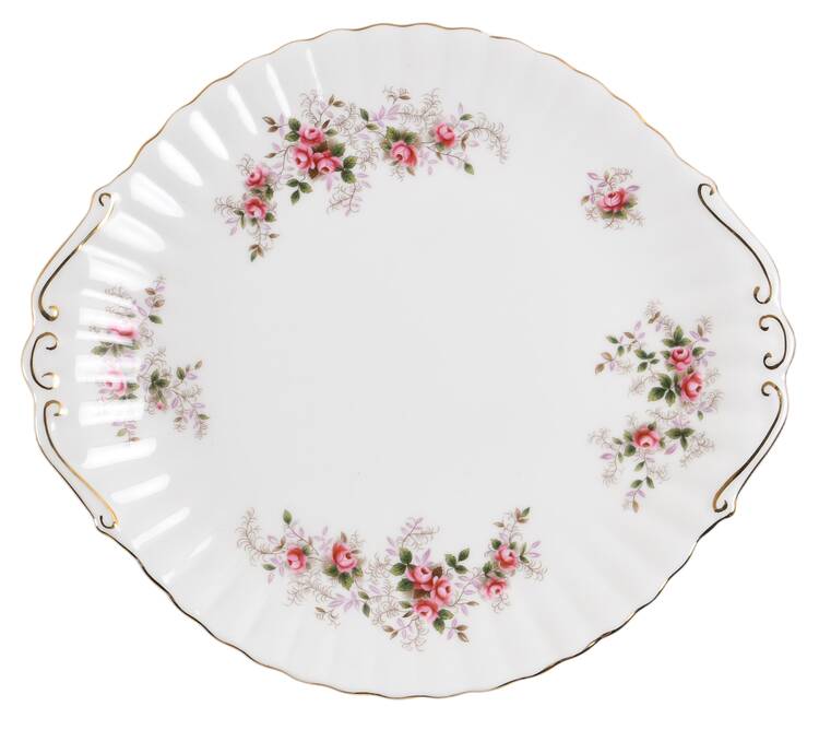 Lavender Rose Handled Cake Plate