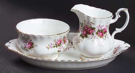 Lavender Rose Mini Creamer & Open Sugar with Tray