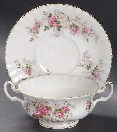 Lavender Rose Footed Cream Soup Bowl & Saucer Set