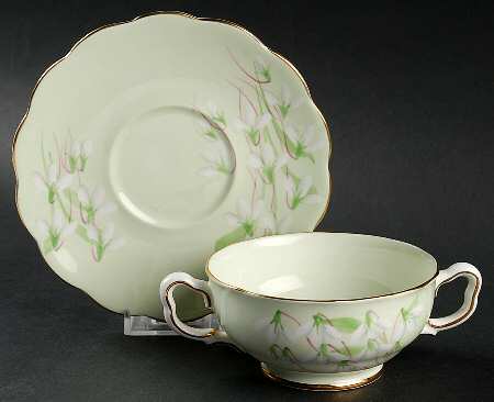 Laurentian Snowdrop Pale Green Footed Cream Soup Bowl & Saucer Set