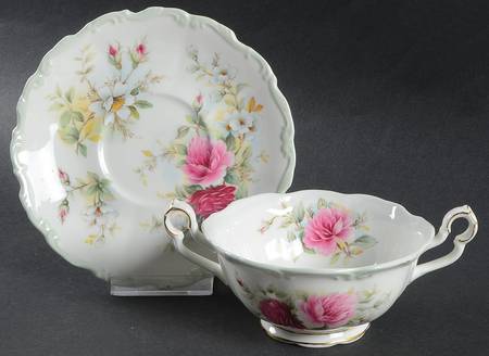 Memories Footed Cream Soup Bowl & Saucer Set