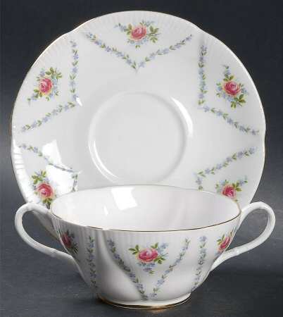 Minuet (Pink & Blue) Footed Cream Soup Bowl & Saucer Set