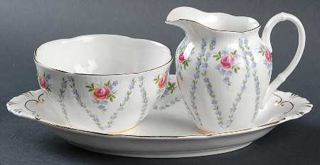 Minuet (Pink & Blue) Mini Creamer & Open Sugar with Tray