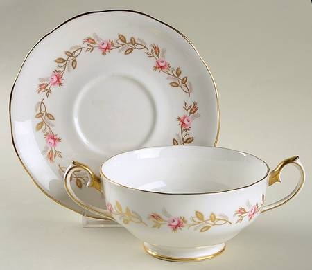 Minuet (Pink & Gold) Footed Cream Soup Bowl & Saucer Set