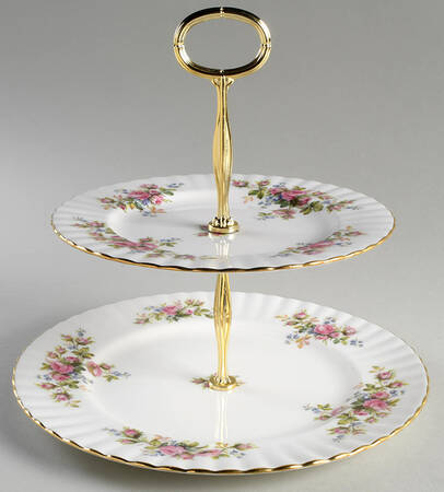 Moss Rose (Montrose Shape) 6 5/8"-10"  2 Tiered Serving Tray (Dp, Sp) HC