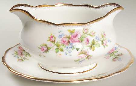 Moss Rose (Hampton, Older) Gravy Boat with Attached Underplate