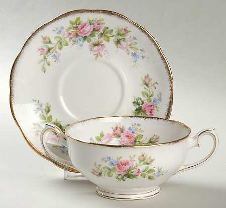 Moss Rose (Hampton, Older) Footed Cream Soup Bowl & Saucer Set