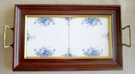 Moonlight Rose Rectangular Wood Tray with Tile Insert