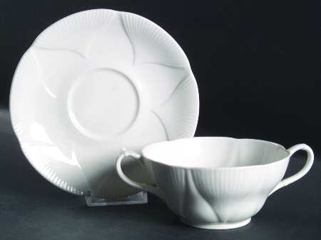 Morning Star (All White) Footed Cream Soup Bowl & Saucer Set