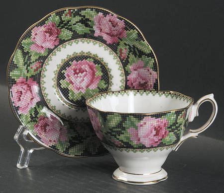 Needle Point Footed Cup & Saucer Set