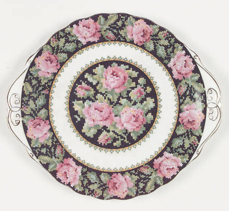 Needle Point Handled Cake Plate