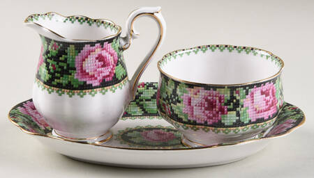 Needle Point Mini Creamer & Open Sugar with Tray