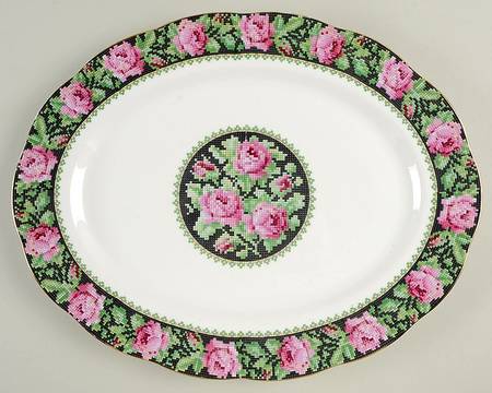 Needle Point 15" Oval Serving Platter