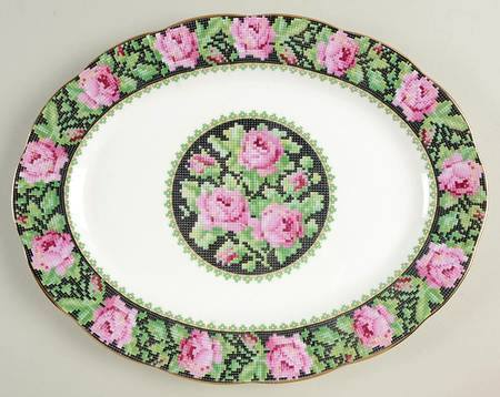Needle Point 12" Oval Serving Platter by Royal Albert