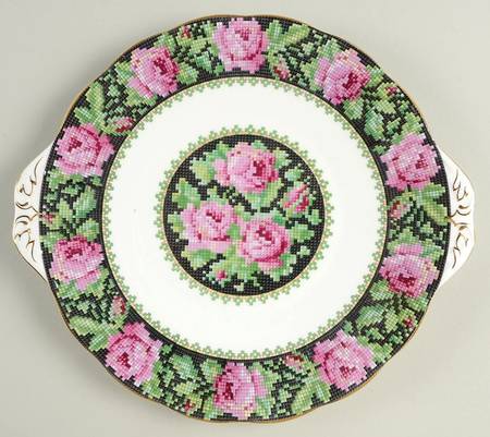 Needle Point Handled Cake Plate