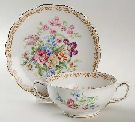 Nosegay Footed Cream Soup Bowl & Saucer Set