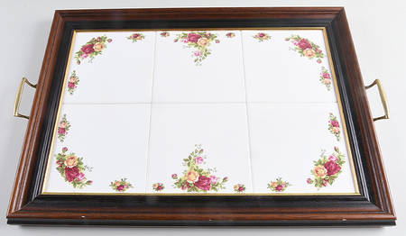 Old Country Roses Rectangular Wood Tray with 6 Tile Inserts